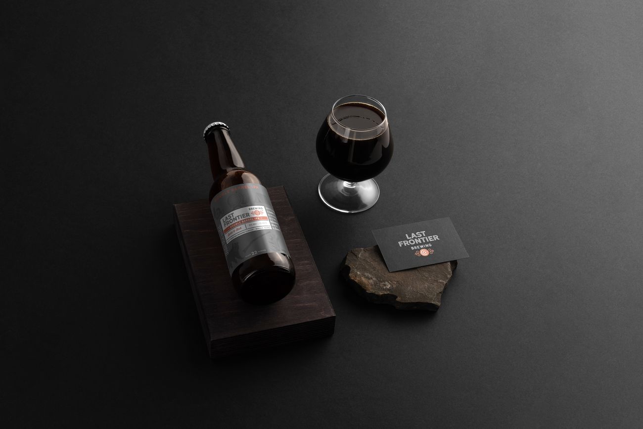 Double Barrel IPA bottle, glass and business card
